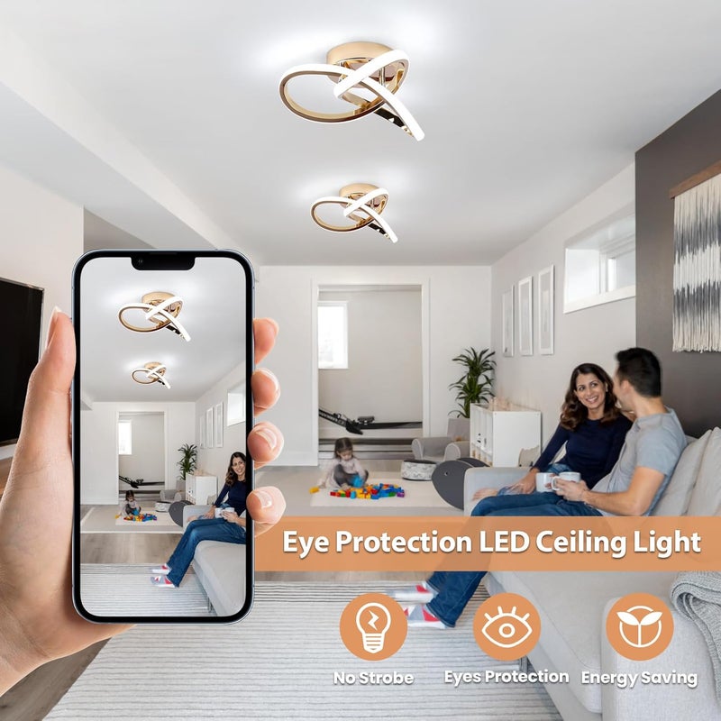 CANEOE Modern LED Ceiling Light, 6000K Gold Led Hallway Ceiling Light Fixtures, Curved Design Semi Flush Mount Ceiling Lights for Hallway Bathroom Kitchen Entryway Stair Ceiling Lamp (No Dimmble) - Image 3